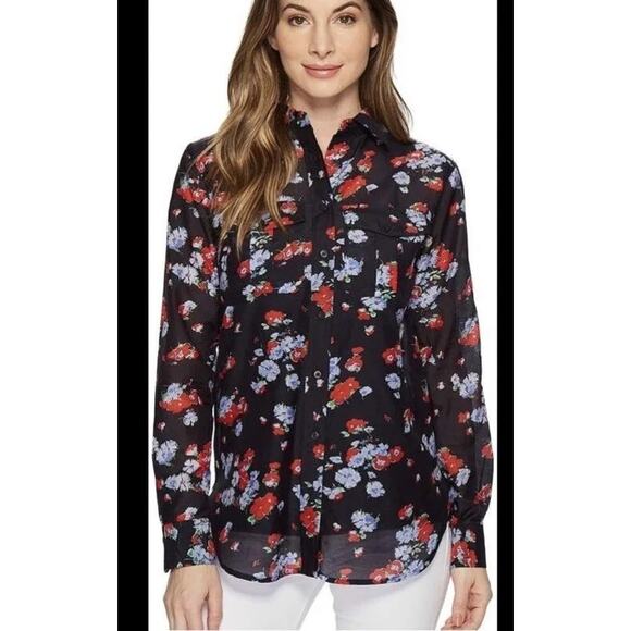 Ralph Lauren Tops - Ralph Lauren Lightweight Navy Floral Blouse Size Petite Medium